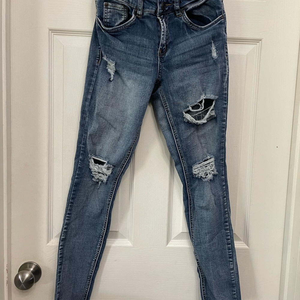 Refuge Blue Skinny Jeans with Distressed Details